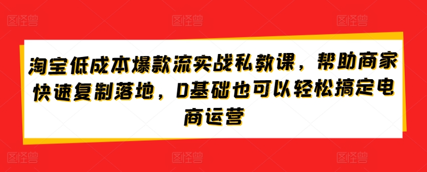 淘宝低成本爆款流实战私教课，帮助商家快速复制落地，0基础也可以轻松搞定电商运营 - 副业心选-副业心选