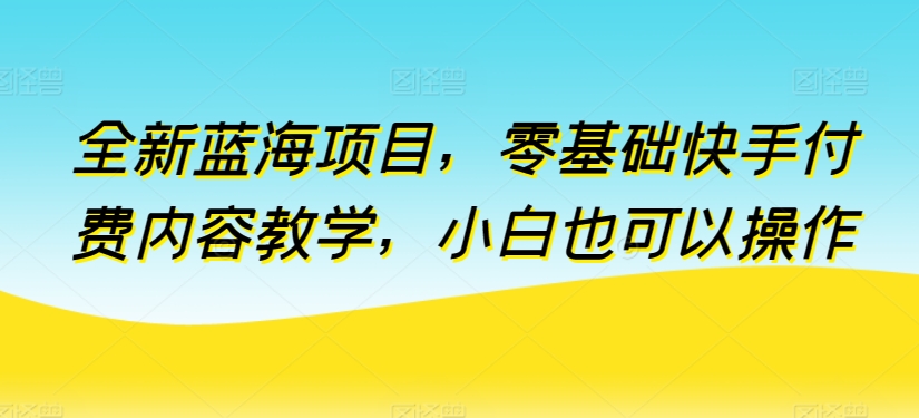 全新蓝海项目，零基础快手付费内容教学，小白也可以操作-副业心选