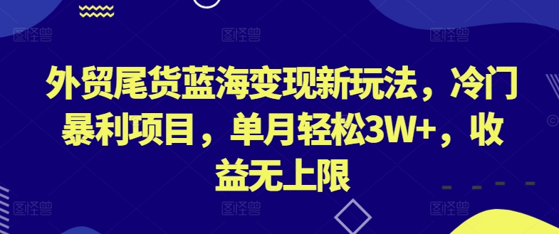 外贸尾货蓝海变现新玩法，冷门暴利项目，单月轻松3W+，收益无上限-副业心选