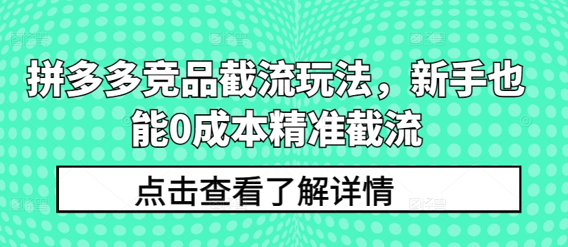 拼多多竞品截流玩法，新手也能0成本精准截流 - 副业心选-副业心选