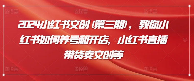 2024小红书文创(第三期)，教你小红书如何养号和开店，小红书直播带货卖文创等 - 副业心选-副业心选