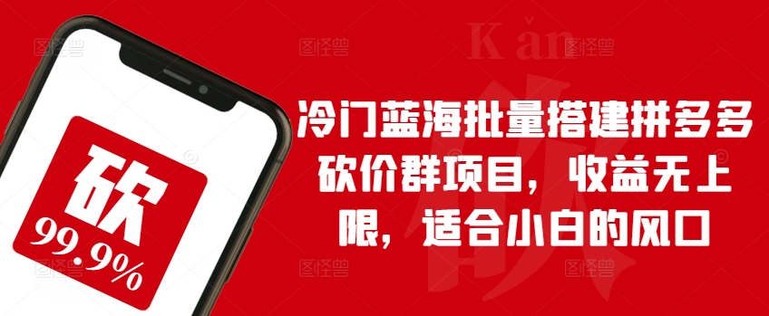 冷门蓝海批量搭建拼多多砍价群项目，收益无上限，适合小白的风口-副业心选