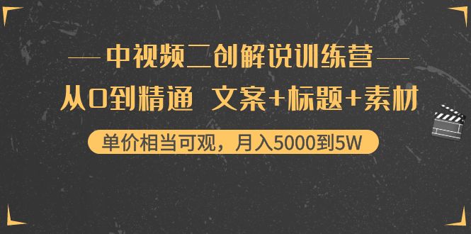 中视频二创解说训练营：从0到精通 文案+标题+素材、月入5000到5W-副业心选