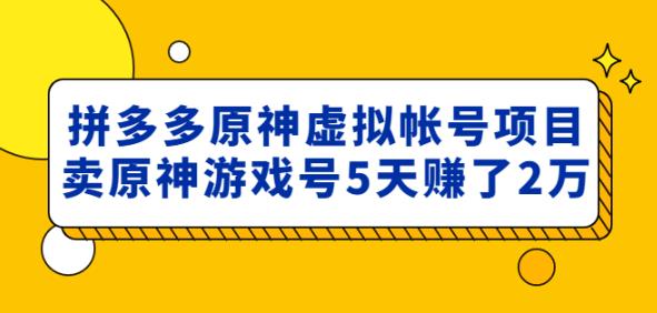 外面卖2980的拼多多原神虚拟帐号项目：卖原神游戏号5天赚了2万 - 副业心选-副业心选
