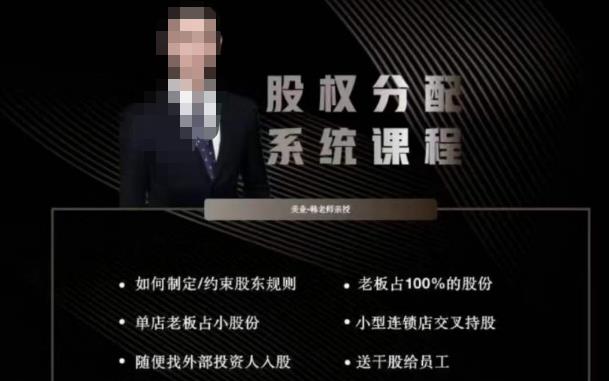 韩老师聊美业-美业股权分配系统课程，如何制定约束股东规则+老板占100%的股份+单店老板占小股份等 - 副业心选-副业心选