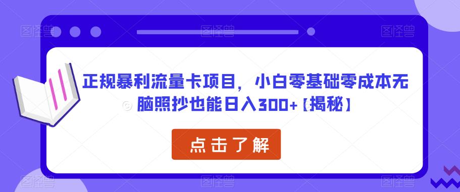 正规暴利流量卡项目，小白零基础零成本无脑照抄也能日入300+【揭秘】 - 副业心选-副业心选