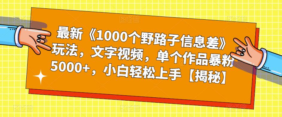 最新《1000个野路子信息差》玩法，文字视频，单个作品暴粉5000+，小白轻松上手【揭秘】-副业心选