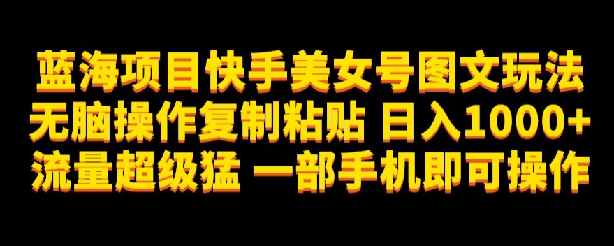 蓝海项目快手美女号图文玩法，无脑操作复制粘贴，日入1000+流量超级猛一部手机即可操作【揭秘】 - 副业心选-副业心选