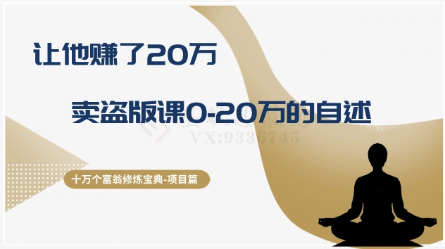 十万个富翁修炼宝典之9.让他赚了20万，卖盗版课0-20万的自述 - 副业心选-副业心选