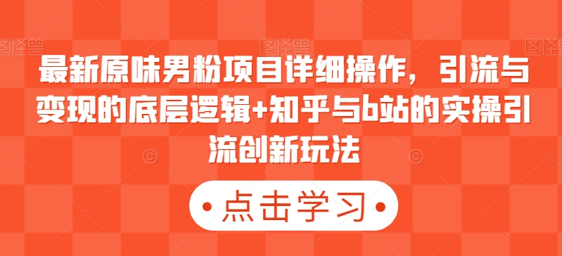 最新原味男粉项目详细操作，引流与变现的底层逻辑+知乎与b站的实操引流创新玩法 - 副业心选-副业心选