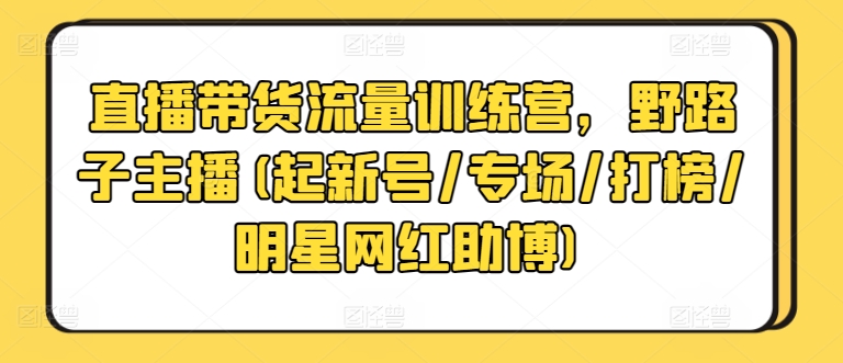 直播带货流量训练营，野路子主播(起新号/专场/打榜/明星网红助博) - 副业心选-副业心选