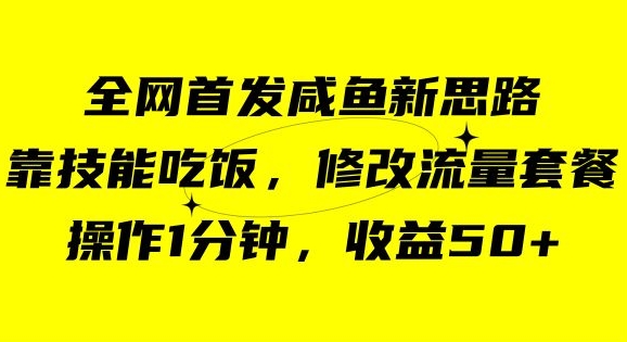 咸鱼冷门新玩法，靠“技能吃饭”，修改流量套餐，操作1分钟，收益50【揭秘】 - 副业心选-副业心选