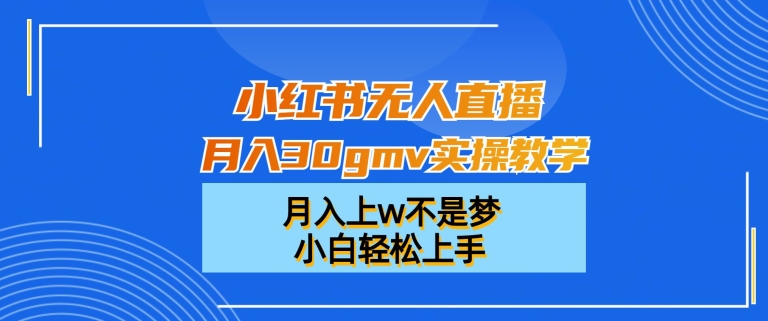 小红书无人直播月入30gmv实操教学，月入上w不是梦，小白轻松上手-副业心选