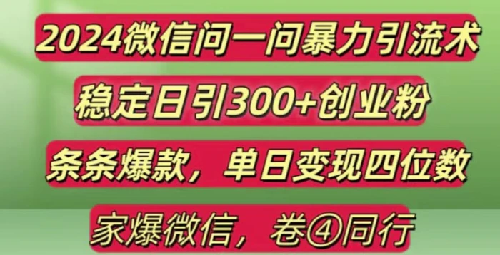 2024最新微信问一问暴力引流300+创业粉,条条爆款单日变现四位数【揭秘】 - 副业心选-副业心选