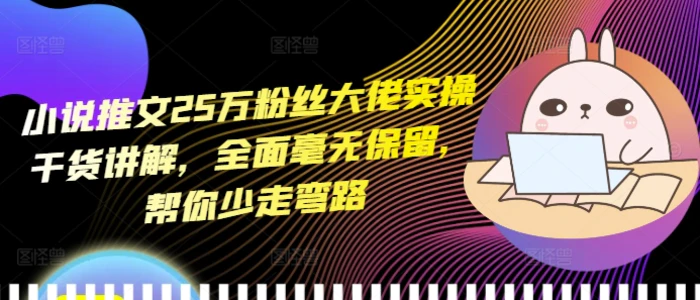 小说推文25万粉丝大佬实操干货讲解，全面毫无保留，帮你少走弯路 - 副业心选-副业心选