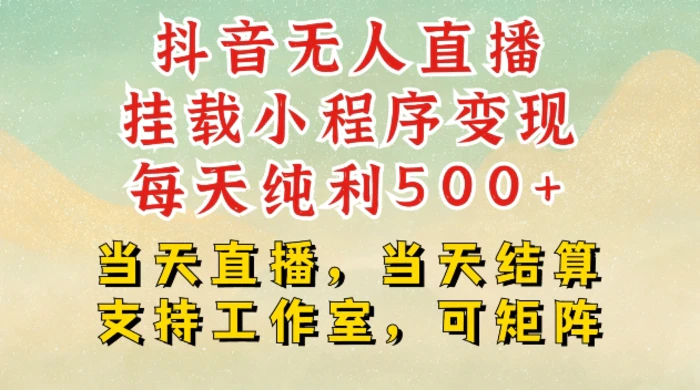 抖音无人直播挂载小程序变现每天纯利500+当天直播，当天结算支持工作室，可矩阵 - 副业心选-副业心选