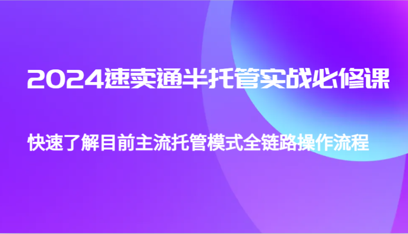 2024速卖通半托管从0到1实战必修课，帮助你快速了解目前主流托管模式全链路操作流程 - 副业心选-副业心选