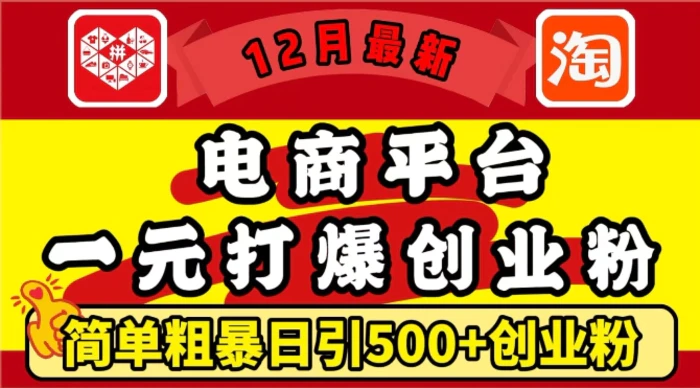 12月最新：电商平台1元打爆创业粉，简单粗暴日引500+精准创业粉，轻松月入过W - 副业心选-副业心选