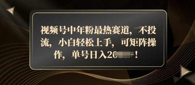 视频号中年粉最热赛道，不投流，小白轻松上手，可矩阵操作 - 副业心选-副业心选