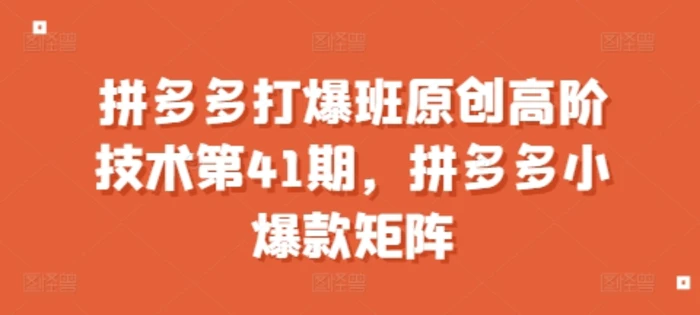拼多多打爆班原创高阶技术第41期，拼多多小爆款矩阵 - 副业心选-副业心选