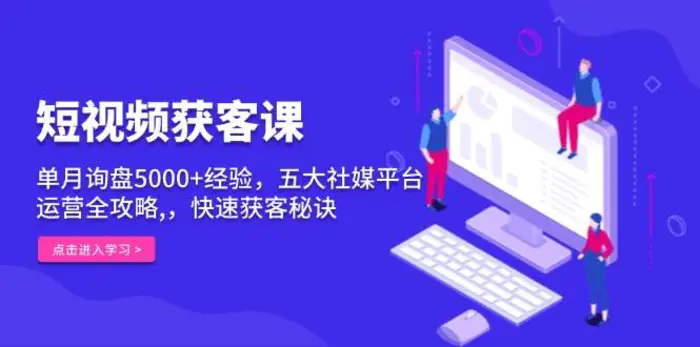 短视频获客课，单月询盘5000+经验，五大社媒平台运营全攻略,，快速获客秘诀 - 副业心选-副业心选