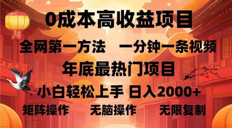 （13723期）0成本高收益蓝海项目，一分钟一条视频，年底最热项目，小白轻松日入2000+-副业心选