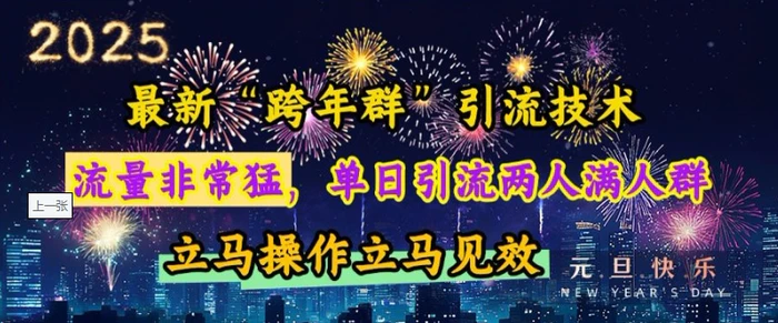 最新“跨年群”引流，流量非常猛，单日引流两人满人群，立马操作立马见效 - 副业心选-副业心选
