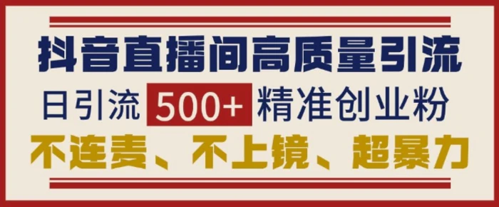 抖音直播间引流创业粉，无需连麦、不用上镜、超暴力，日引流500+高质量精准创业粉-副业心选
