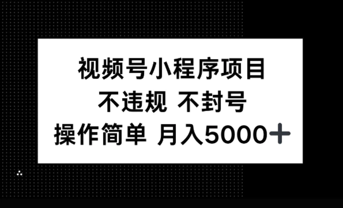 视频号小程序项目，不违规不封号，操作简单 月入5000+-副业心选