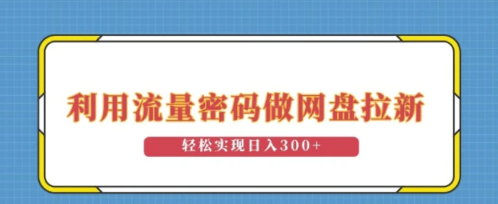 利用流量密码做网盘拉新，操作简单适合0基础小白，轻松实现日入3张-副业心选
