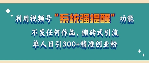 利用微信视频号系统提醒功能，引流精准创业粉，无需发布任何作品，单人单日引流300+创业粉 - 副业心选-副业心选