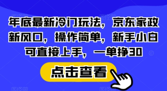 年底最新冷门玩法，京东家政新风口，操作简单，新手小白可直接上手，一单挣30【揭秘】 - 副业心选-副业心选