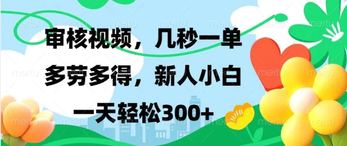 审核视频，几秒一单，多劳多得，新人小白一天轻松300+-副业心选