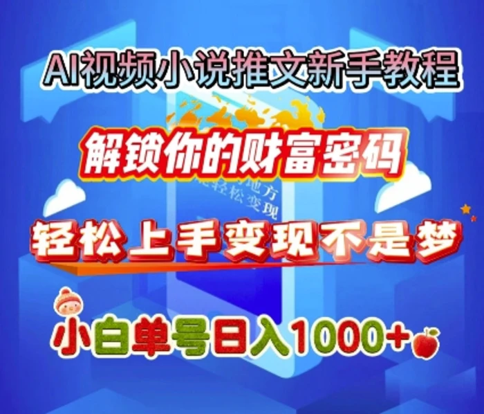 AI视频小说推文新手教程，解锁你的财富密码，轻松上手变现不是梦，小白单号日入几张 - 副业心选-副业心选
