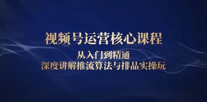 视频号运营核心课程，从入门到精通，深度讲解推流算法与排品实操玩-副业心选