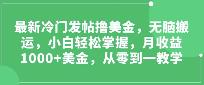 最新冷门发帖撸美金，无脑搬运，小白轻松掌握，月收益1000+美金，从零到一教学 - 副业心选-副业心选