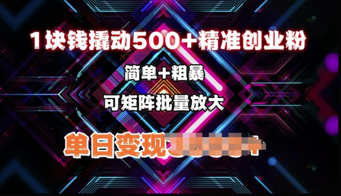 低价撬动500+精准创业粉，简单、粗暴、批量放大，单日变现多张 - 副业心选-副业心选