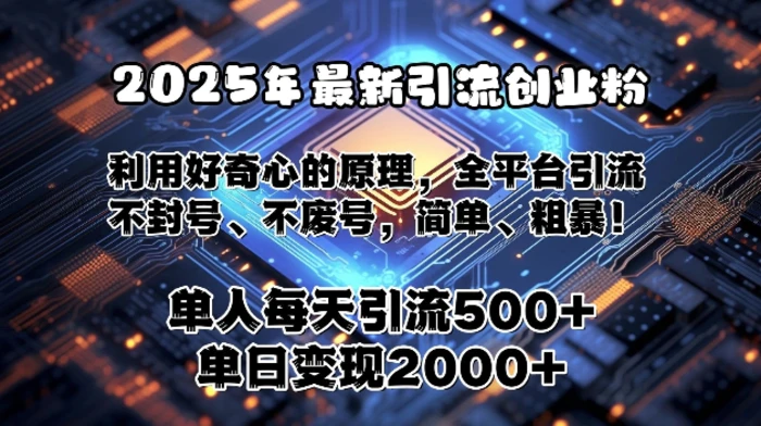 2025年最新引流创业粉，利用好奇心的原理，全平台引流，不封号、不废号，简单、粗暴 - 副业心选-副业心选
