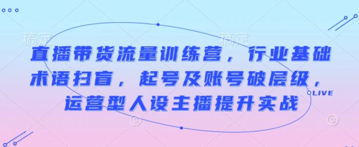 直播带货流量训练营，行业基础术语扫盲，起号及账号破层级，运营型人设主播提升实战 - 副业心选-副业心选
