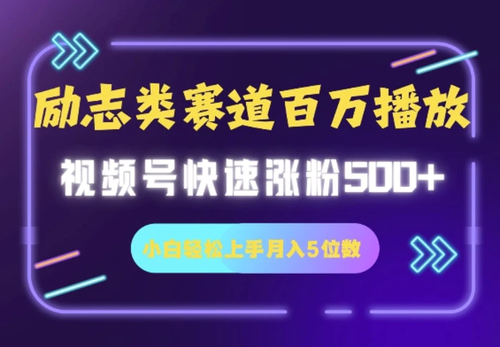 励志类赛道也能百万播放，快速涨粉500+视频号变现月入5位数 - 副业心选-副业心选