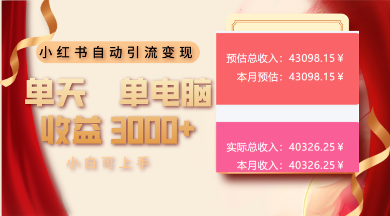 （13999期）小红书自动引流变现 单天单电脑收益3000+ 小白可上手 - 副业心选-副业心选