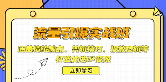 （14008期）流量引爆实战班，涵盖情绪触点，剪辑技巧，投放逻辑等，打造女性IP变现 - 副业心选-副业心选