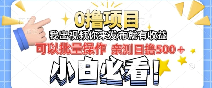 我出视频你直接领取发布就有收益日入几张的0撸项目，速度搞 - 副业心选-副业心选