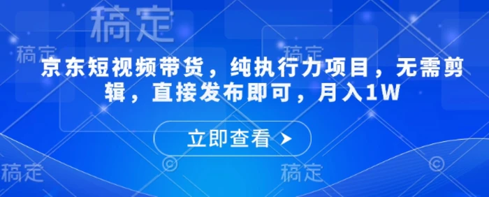 京东短视频带货，纯执行力项目，无需剪辑，直接发布即可，月入1W - 副业心选-副业心选
