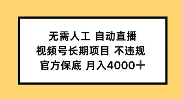 无需人工自动直播，视频号长期项目 不违规，官方保底月入4k左右 - 副业心选-副业心选