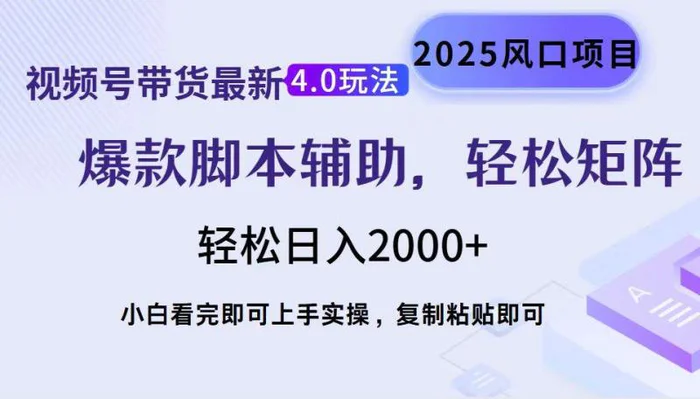 （14071期）视频号带货最新4.0玩法，作品制作简单，当天起号，复制粘贴，轻松矩阵…-副业心选