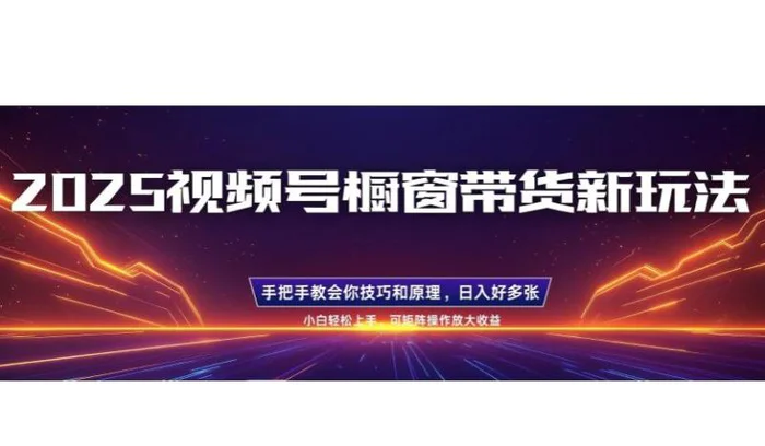 25年最新视频号橱窗带货新玩法，零基础，手把手教学，每天三小时，起号以后日入多张 - 副业心选-副业心选