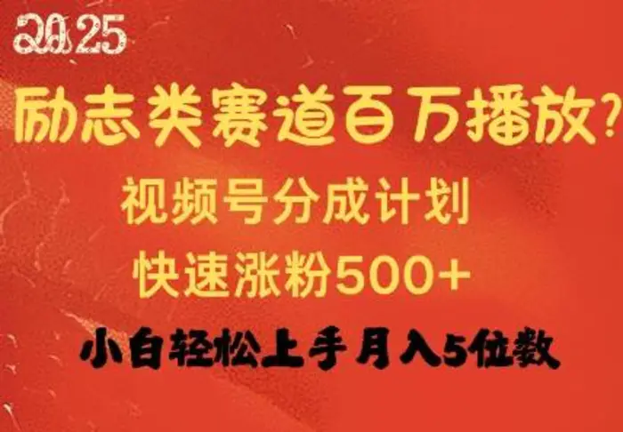 励志类赛道也能百万播放，快速涨粉500+视频号变现月入过W - 副业心选-副业心选