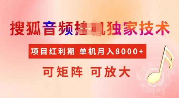 全网首发搜狐音频挂JI独家技术，项目红利期，可矩阵可放大，稳定月入8k【揭秘】-副业心选
