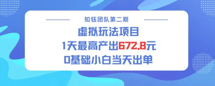 虚拟玩法项目 1天最高产出672.8，0基础小白当天出单 - 副业心选-副业心选